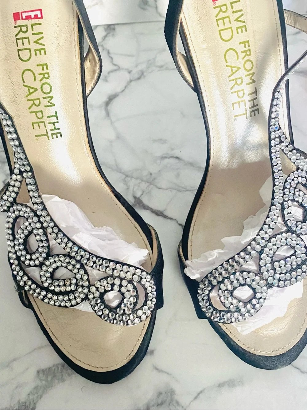 💕Pretty Black Crystal Embellished Heels SZ 8.5